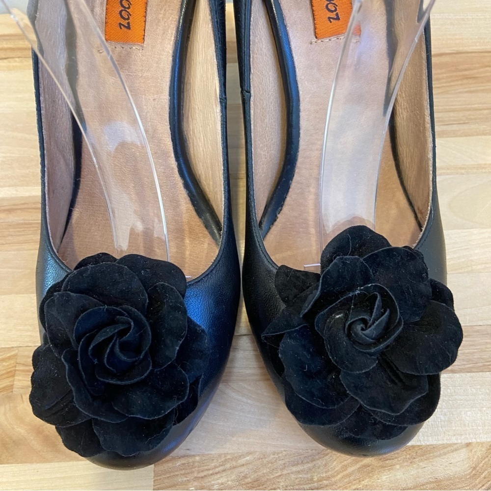 Miz Mooz black heeled shoes pump floral applique genuine leather handcrafted 6.5 - Picture 7 of 16